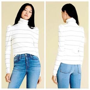 VERONICA BEARD Cedar Metallic Stripe Puff Sleeves Turtleneck
